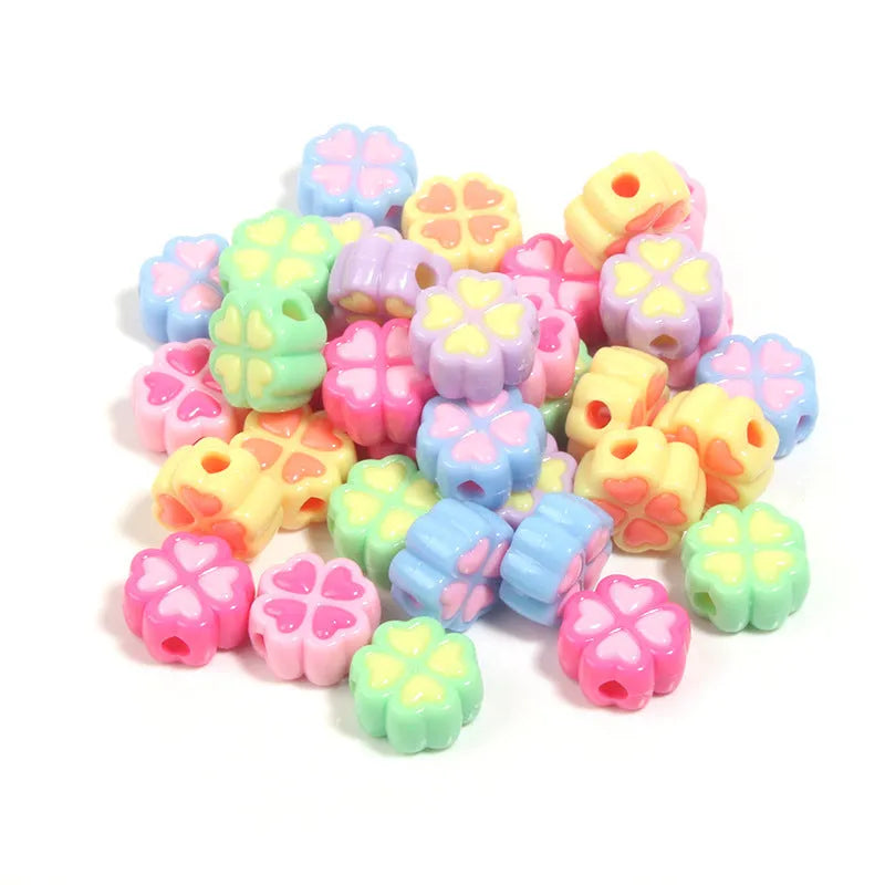 15mm acrylic four-leaf clover beads with love pattern in random mixed colours