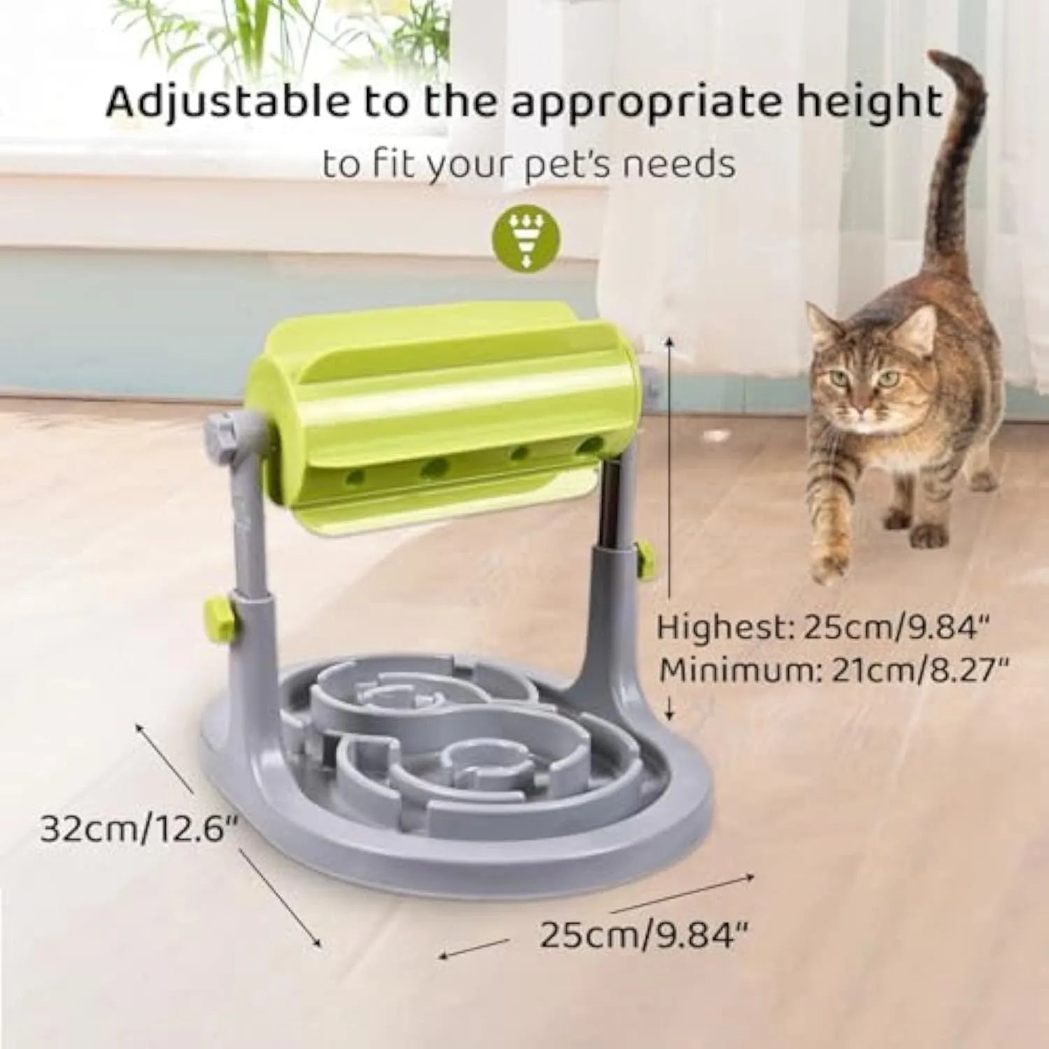 Adjustable height interactive pet slow feeder bowl with puzzle patterns in blue colour