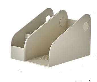 Two plastic desktop storage boxes with internal grid compartments in milk coffee and ivory white colours.