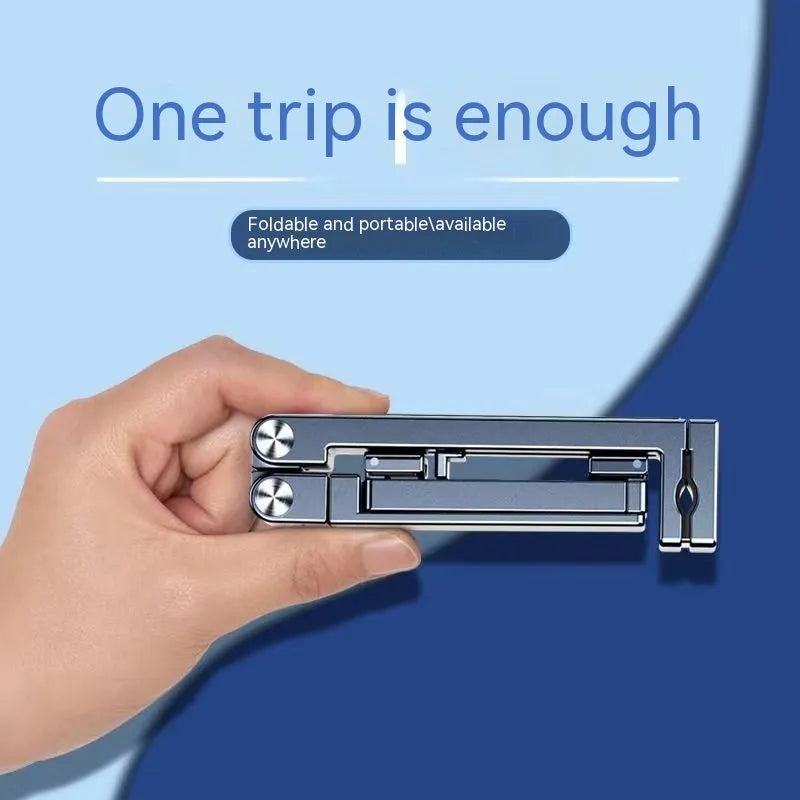 Silver aluminium alloy portable foldable clip lazy phone holder on a desk