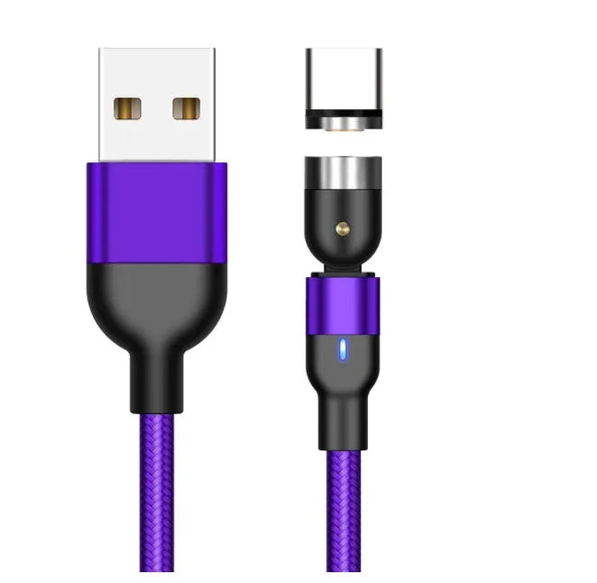 Essager rotating magnetic USB charging cable with blue LED light showing 360-degree rotation