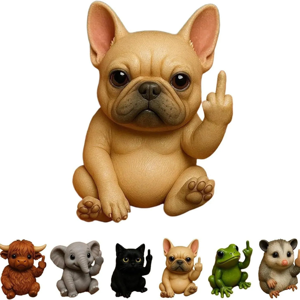 Resin animal figurine with middle finger gesture in cat, dog, elephant, frog, mouse, turtle or Highland cattle style