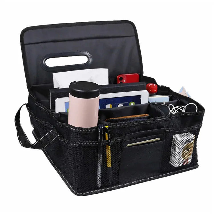 Black oxford cloth car trunk storage box with carry handle, 33cm dimensions