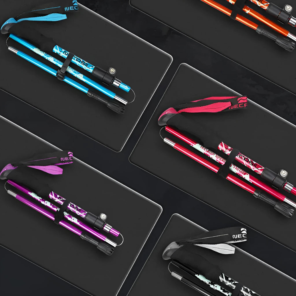 Adjustable aluminium alloy hiking cane 32-125cm in black, bright red, sky blue, green, rose pink, purple, orange, or sapphire blue