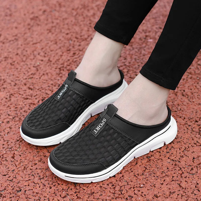 Unisex summer casual non-slip beach sandals with breathable mesh upper, low-top style, sizes 35-48