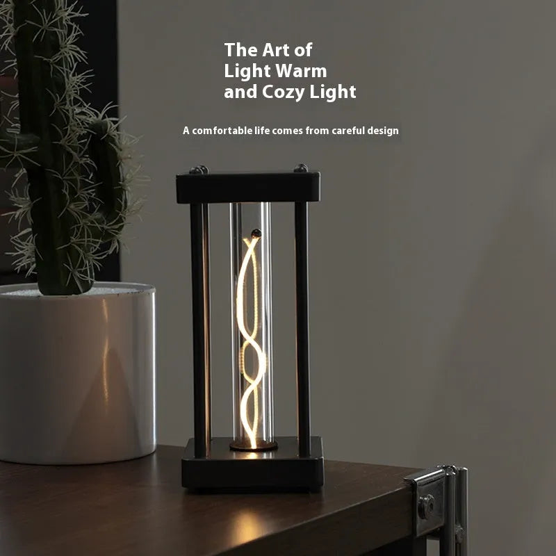 Creative Square Quantum Night Light curved wire USB night lamp metallic gray