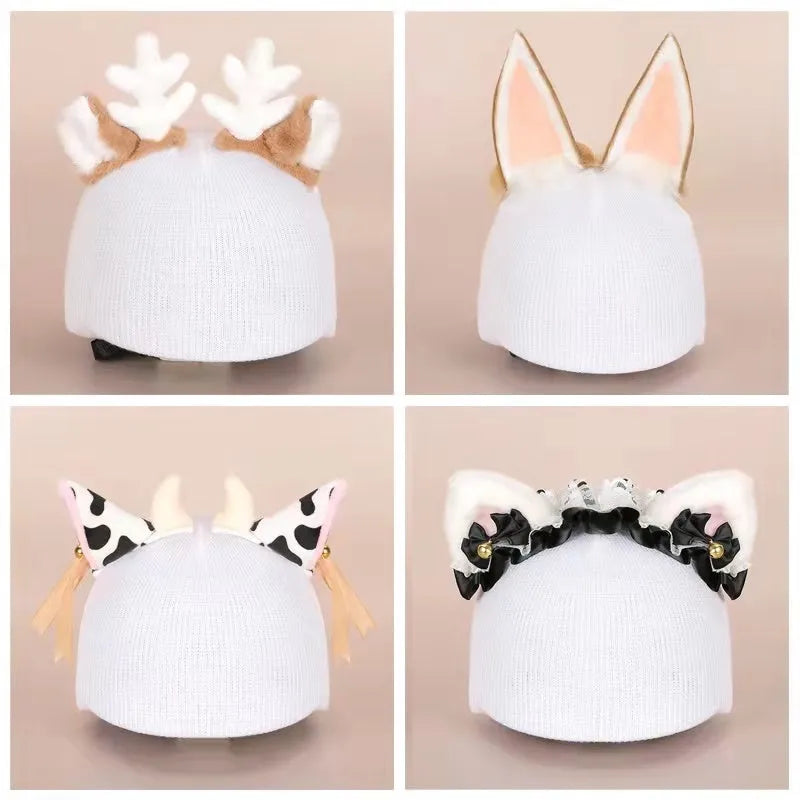 Cute cartoon ski helmet hat plush decoration in a selected colour style for winter theme display.