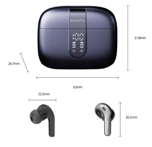 Bx08 wireless headset with digital display charging case in white