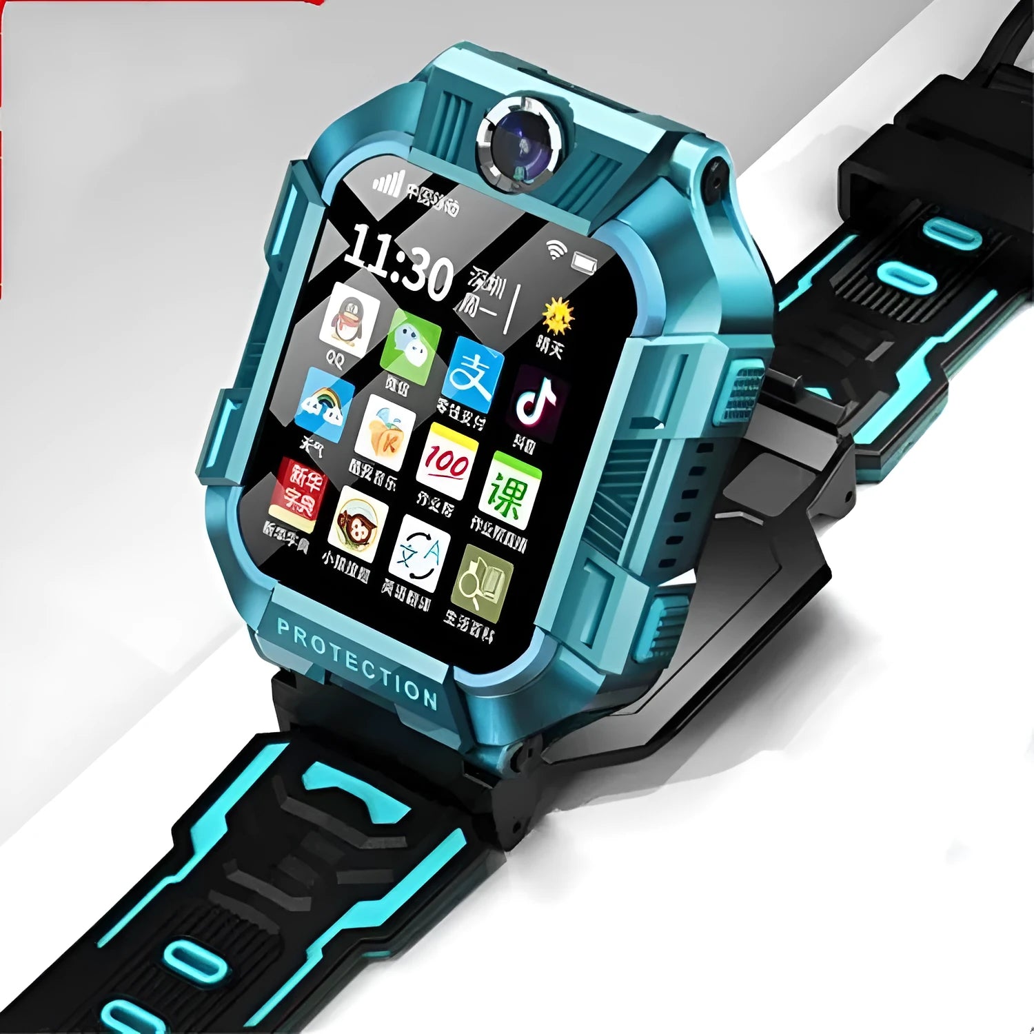 Children's smartwatch with GPS tracking and 4G connectivity in green or purple colours