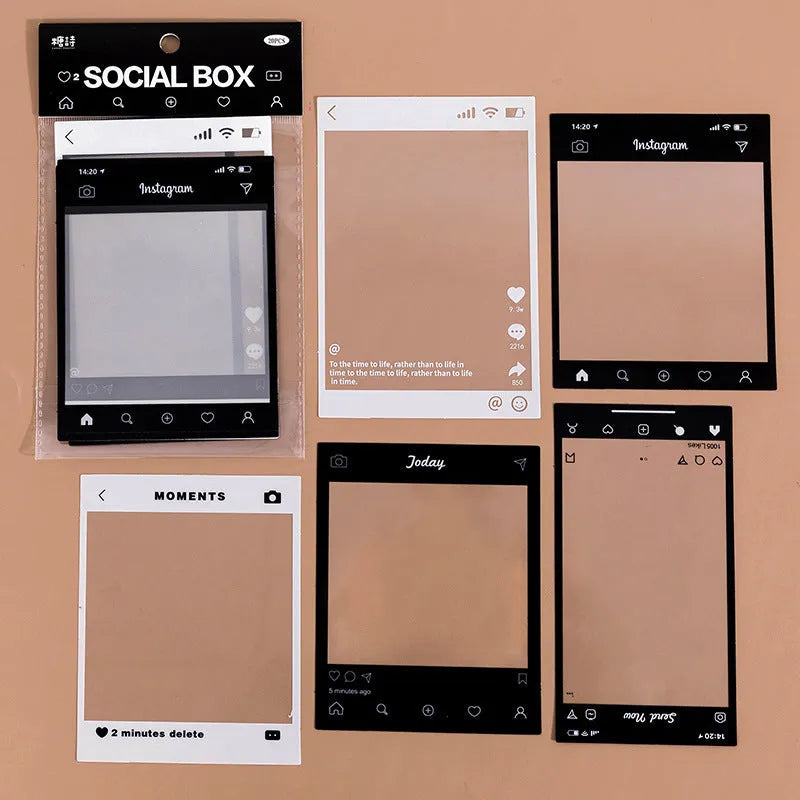15 retro frame decorative stickers for journals with photography, film, magazine, music and social designs