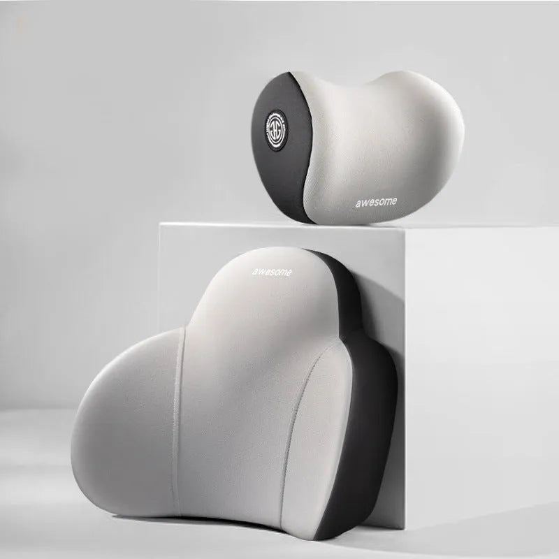 Automotive memory foam headrest lumbar support pillow with cotton cover in aircraft upgrade colour options