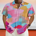 Hawaiian style stand collar cardigan shirt with short sleeves and 3D printing pattern