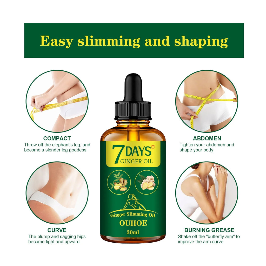 30ml bottle of ginger essential oil body shaping firming formulation for thighs and muscle toning