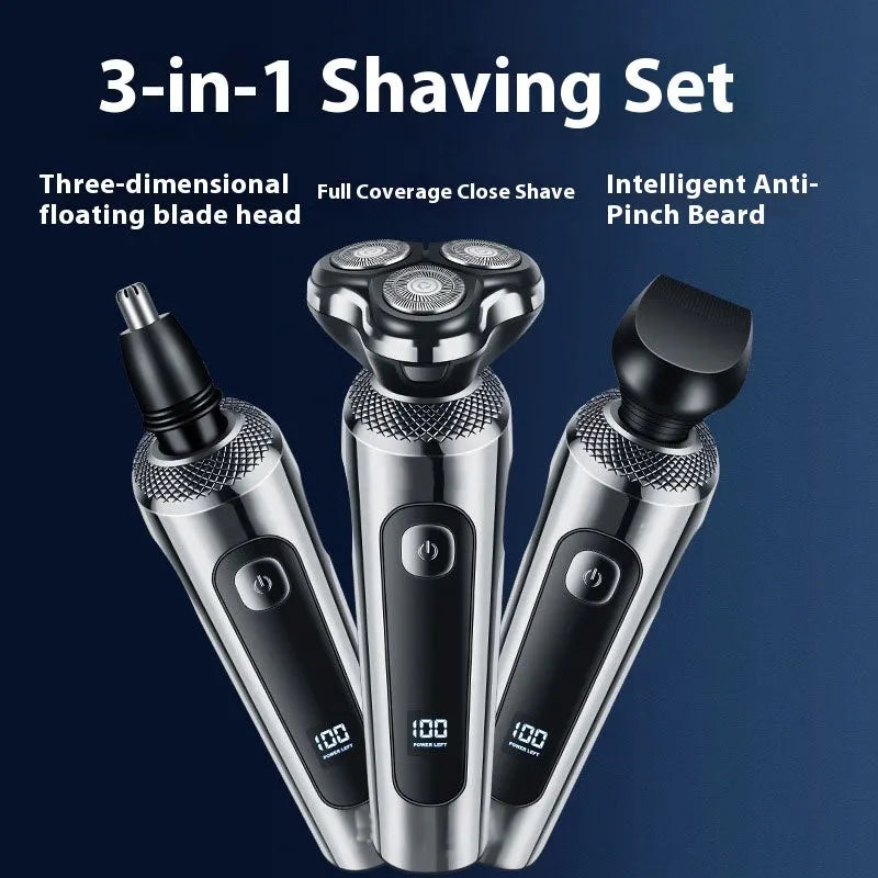 Digital display USB rechargeable beard scraper with a fully washable black body and floating cutter head.