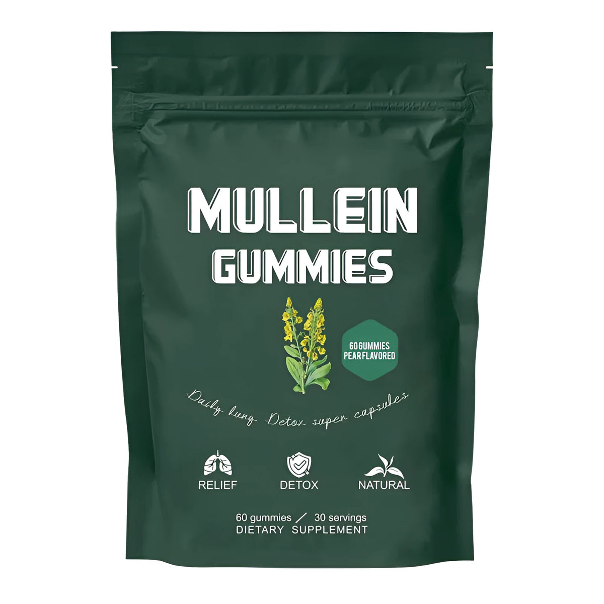 Pack of 60 mullein gummies, fruit-flavoured soft candy herbal supplement