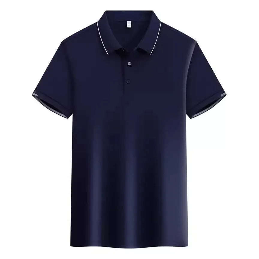 Men's cotton blend short sleeve polo shirt in loose fit with single-side colour collar lapel