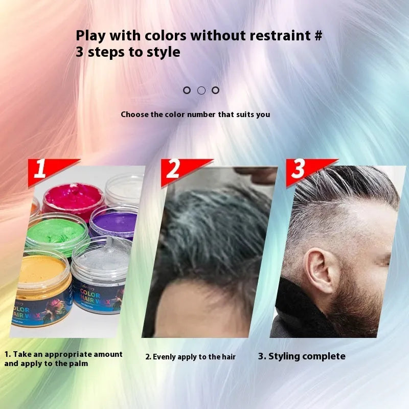 120g hair styling clay container showing temporary colour options including granny grey and rose red