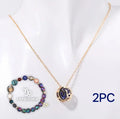Natural stone beaded necklace and matching bracelet set with stainless steel clasp.