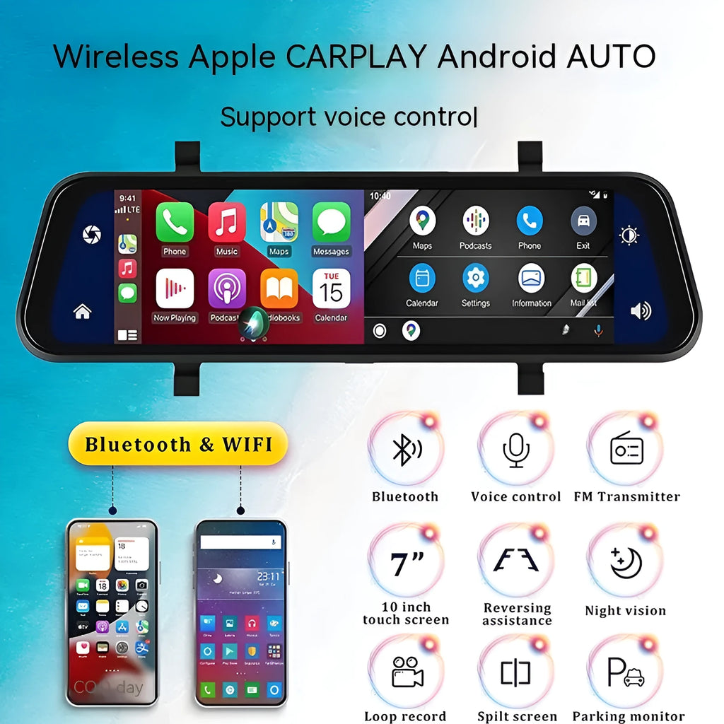 Black 9-inch universal car GPS navigation system with touch screen and dual camera recording