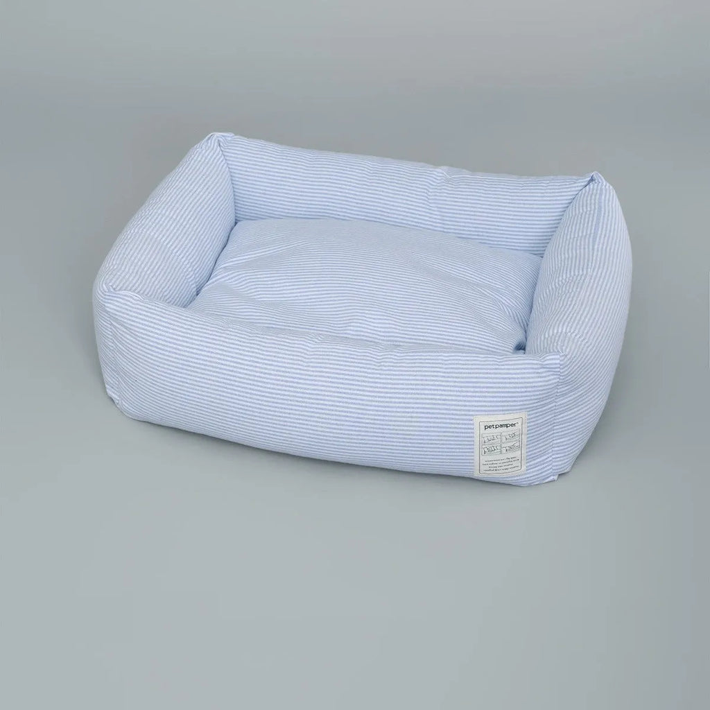 White and blue striped cloth foldable cat nest with shirt lining