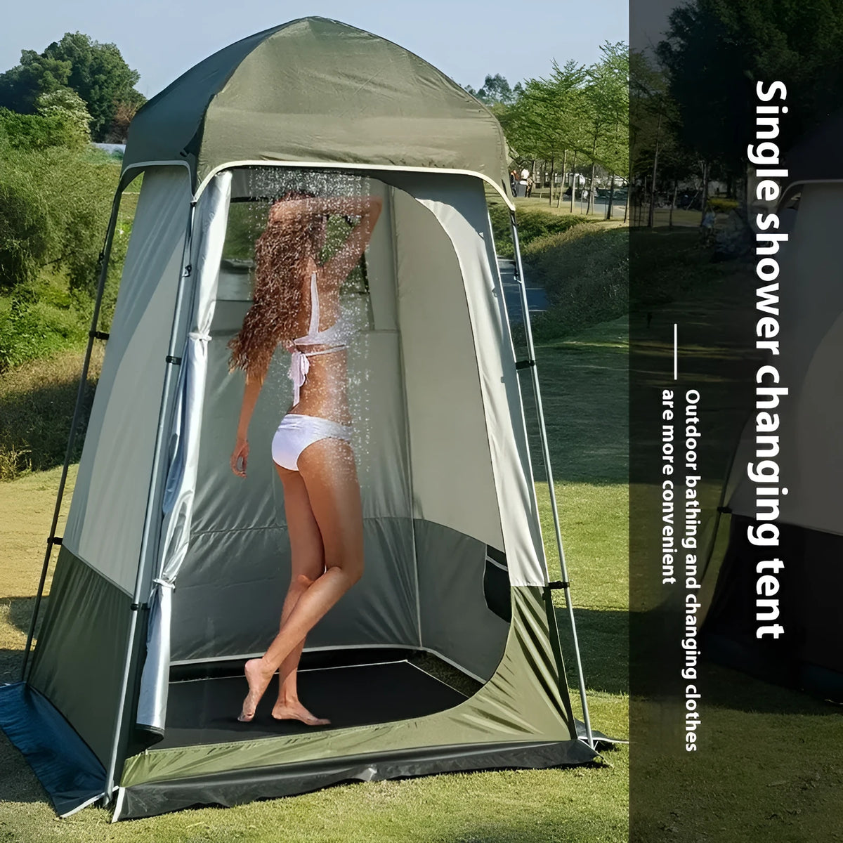 Outdoor single shower dressing camping tent, 140x140x230cm, double-sheet roof tent, Army Green or Brown