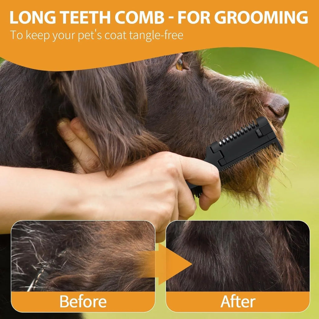 Pet razor comb grooming tool with comb teeth and integrated razor blade for dogs and cats