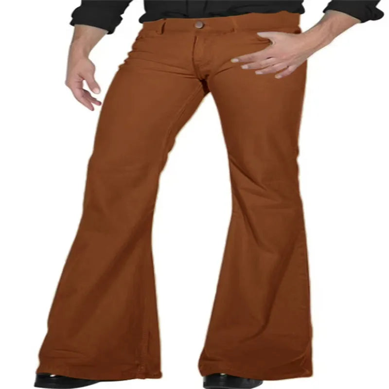 Solid colour stretch slim retro bell-bottom pants for women, high elasticity polyester, mid waist, zip placket, 11 colours available
