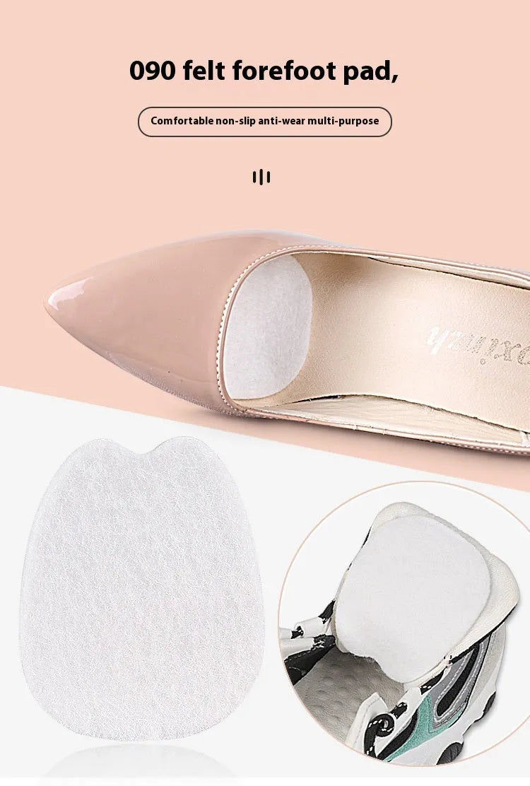White thin felt self-adhesive patch for protecting the tongue of a shoe from wear.