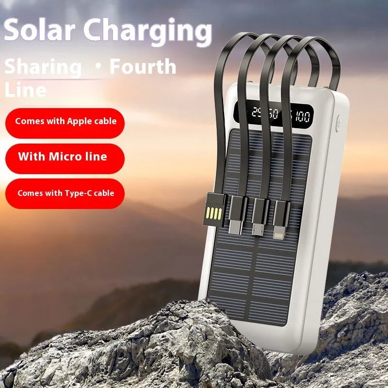 30000mAh solar power bank with cable in black, white, or green colours