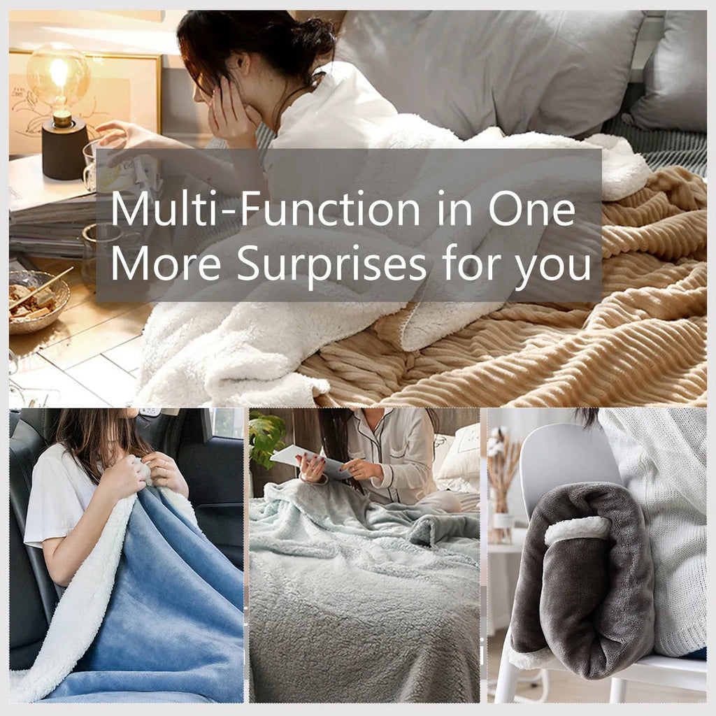 Brown Sherpa fleece blanket, 150x200cm, soft warm throw with hemmed edges for couch, daybed, or nursery