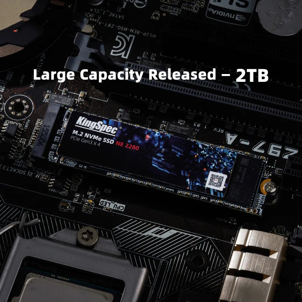M.2 NVMe internal SSD 22 x 80mm with up to 1TB capacity and 1500MB/s read