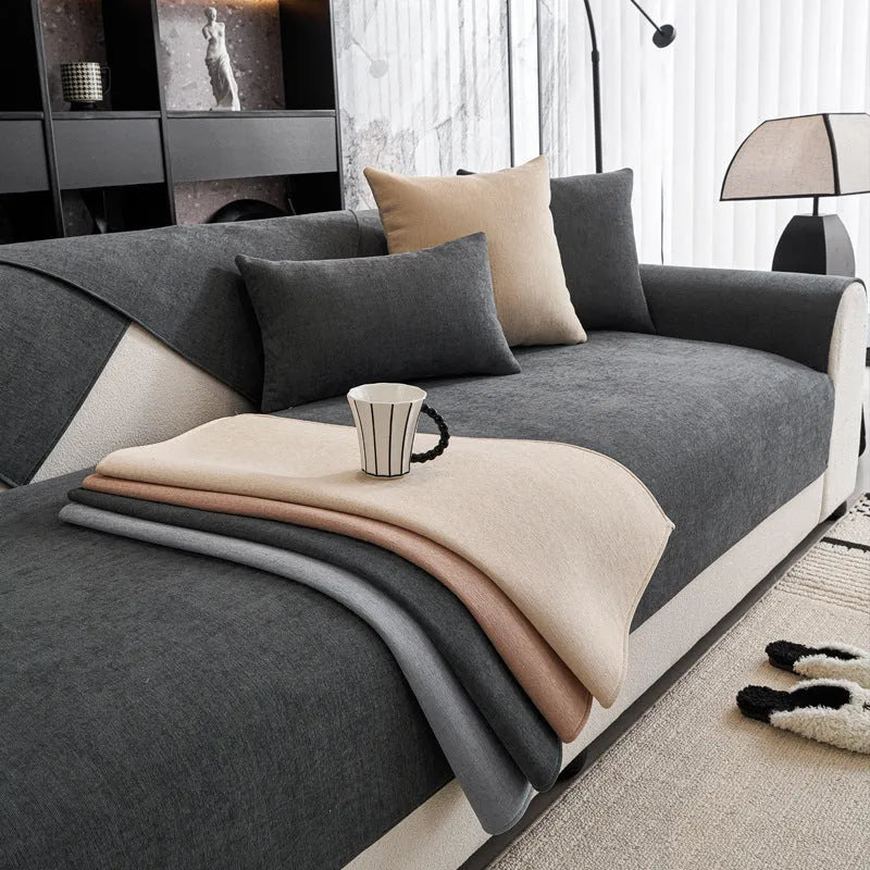 Waterproof chenille sofa cushion cover in dark gray, gray, coffee or yellow, sizes 70x70cm to 110x240cm
