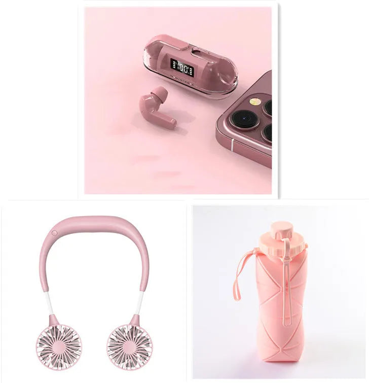 Air13 Pro fully transparent Bluetooth earphones with charging case in four colours: black, light green, pink, white