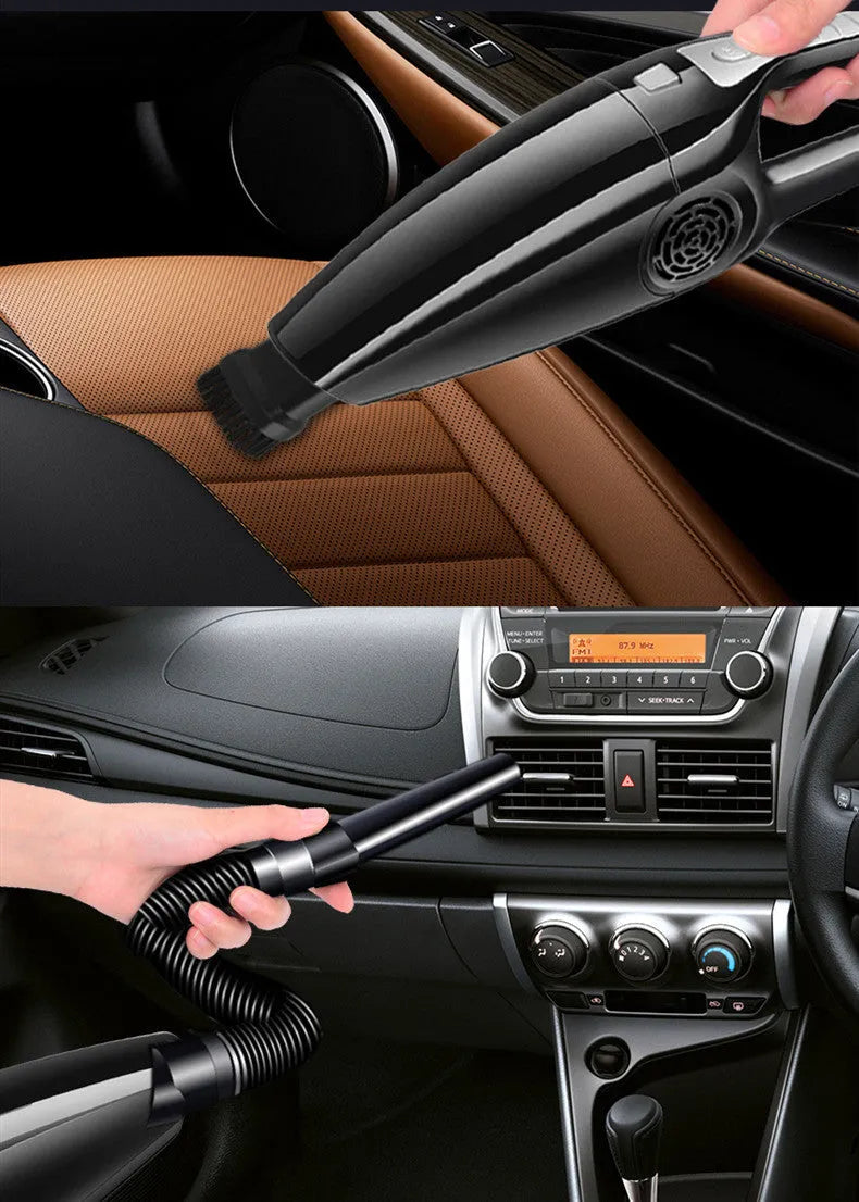 PoHigh Power Hypa black and orange 12V car vacuum cleaner for cleaning car interiors.