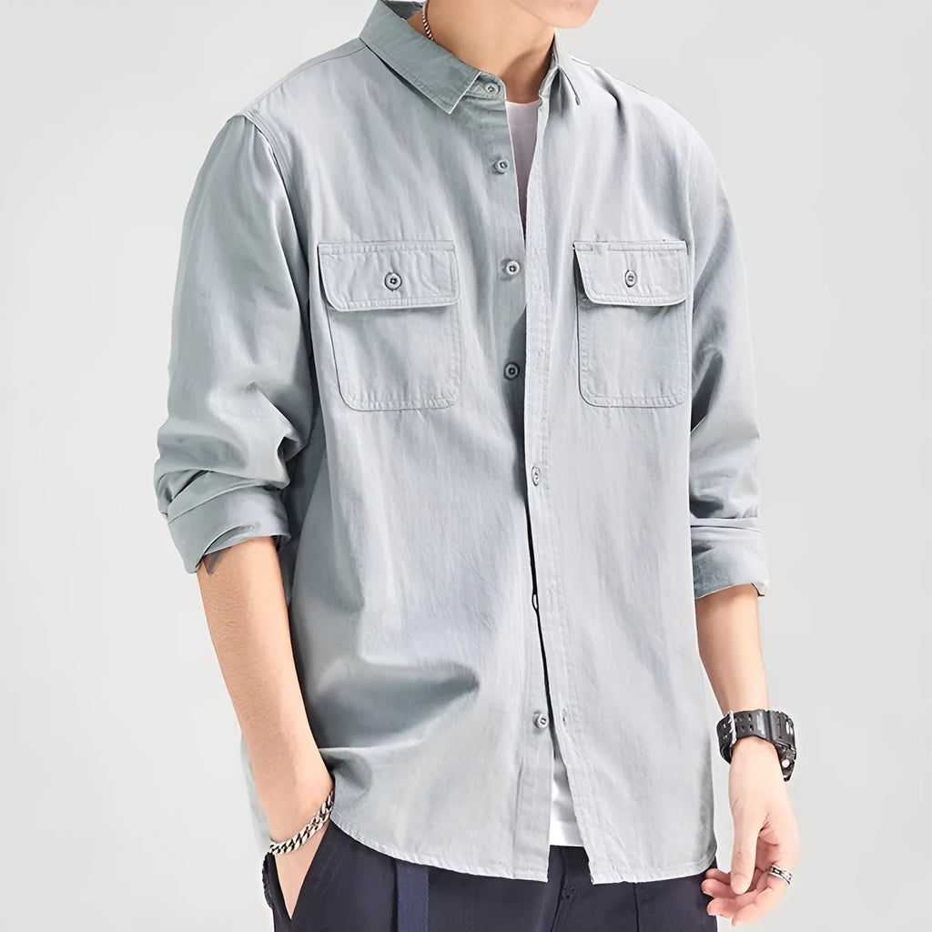 Men's loose fit shirt overalls with long sleeves in polyester fibre available in multiple colours