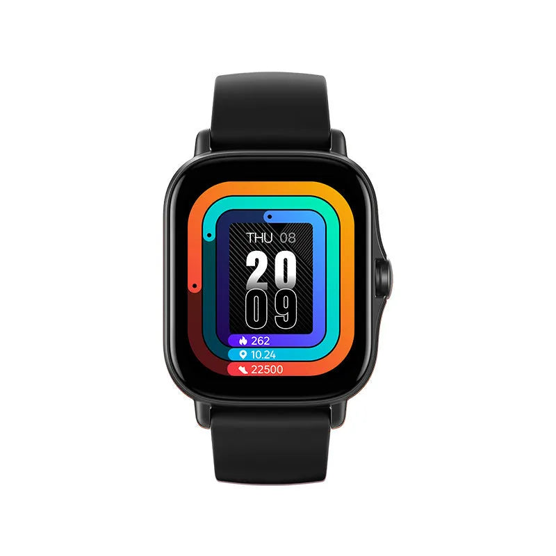 GT20 smart watch with black alloy case and silicone strap showing 1.75-inch touch screen display