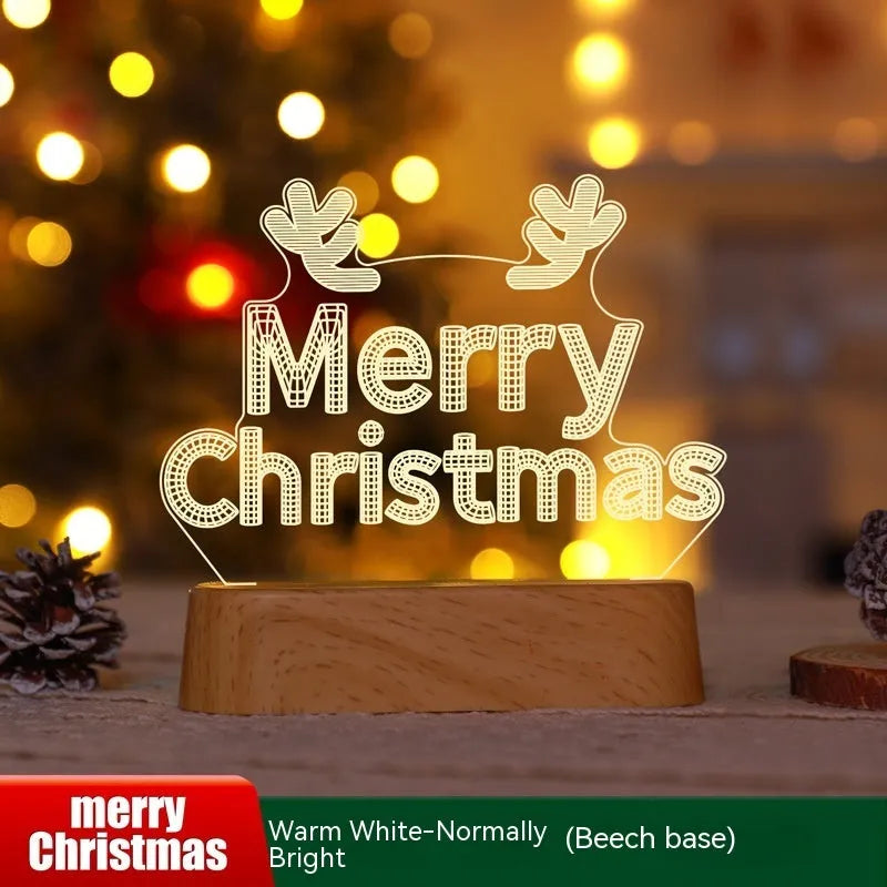 Acrylic Christmas LED night light with 3D holiday designs