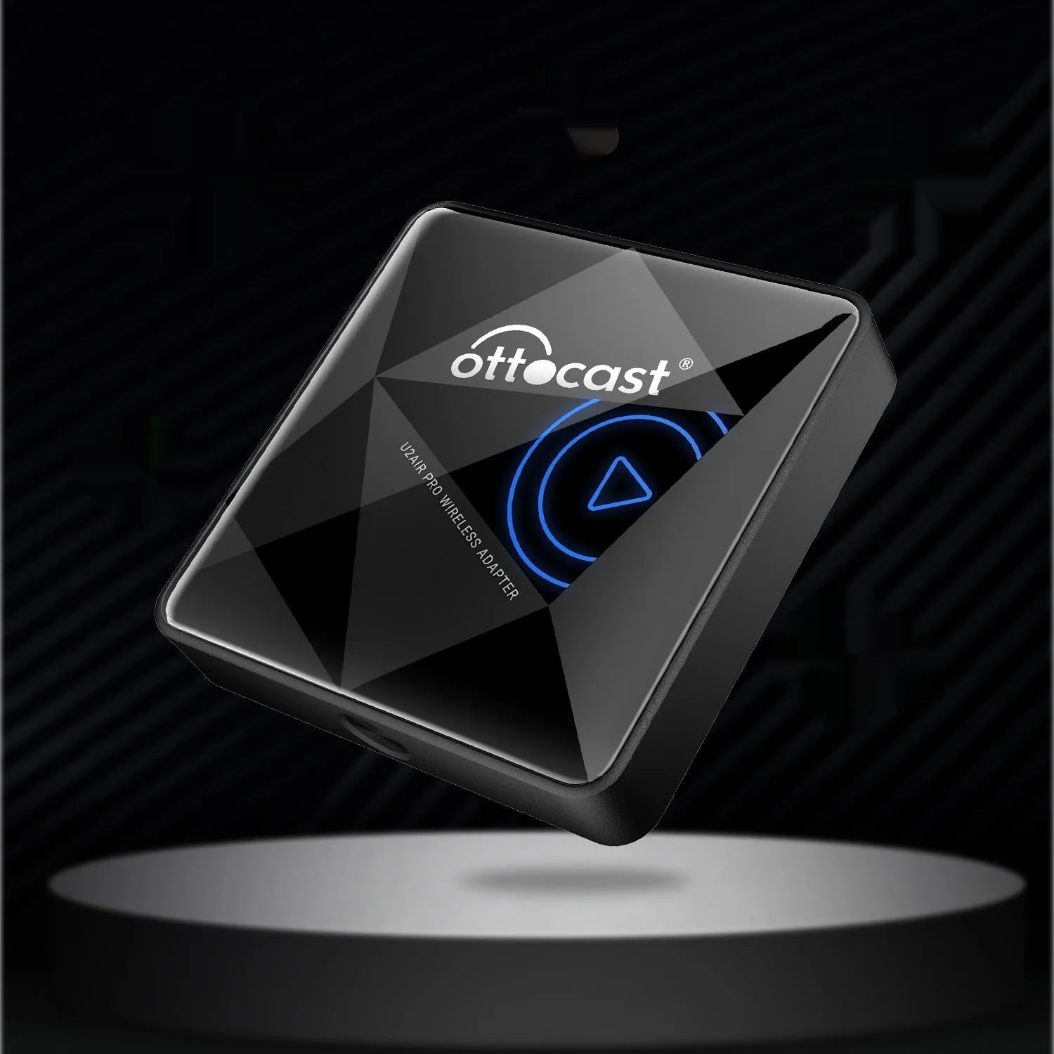 Black wireless car Bluetooth AIBOX with Type-C port on a compact rectangular body