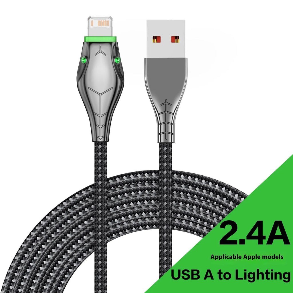 Black PD27W fast charge data cable with zinc alloy connector and indicator light for phone and tablet