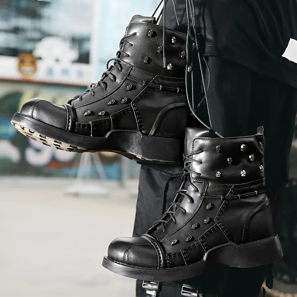 Men's punk Martin boots in first layer cowhide with cotton lining, black or brown, sizes 37-50