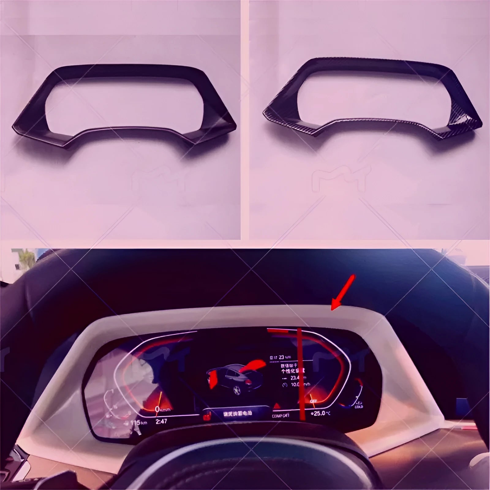 BMW X5 dashboard decorative frame in ABS plastic with Carbon Fibre and Peach Wood finish options