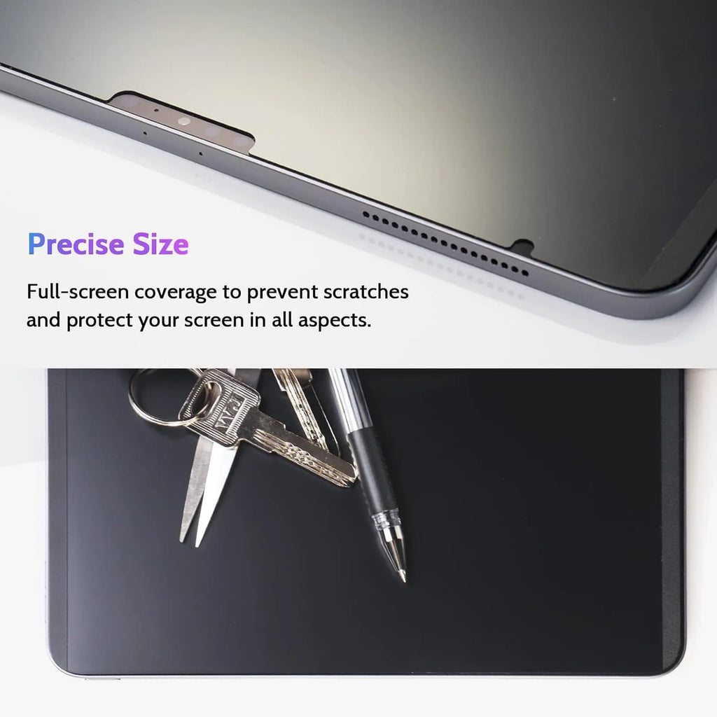 Magnetic suction iPad privacy screen protector film with storage clip on an iPad Pro.
