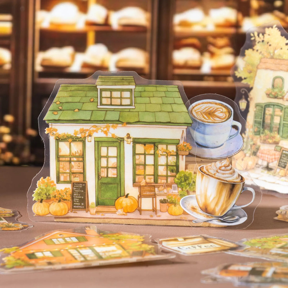Encounter Cafe Series hand account sticker package with retro cafe designs, 25 or 75 matte paper stickers