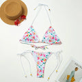 Women's high elastic polyester bikini set with floral print and backless design in European and American style