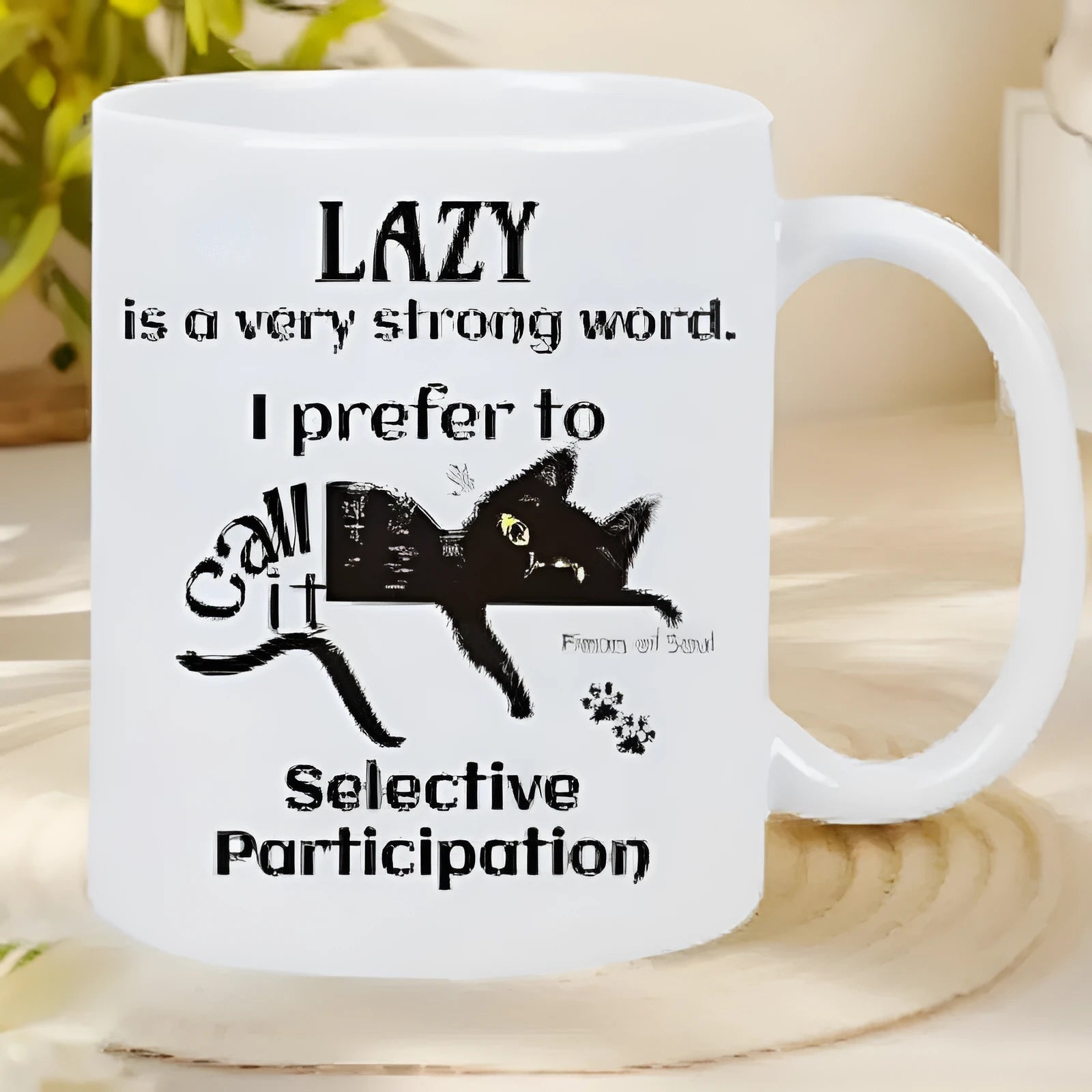 Ceramic mug with thermal transfer printed graphic design and 11oz capacity.