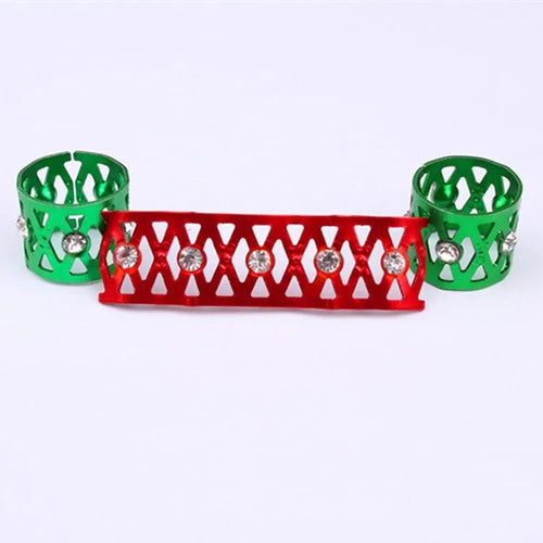 Aluminium hair ring wig decoration with hollow jewelled design and crown motif in multiple colour options.
