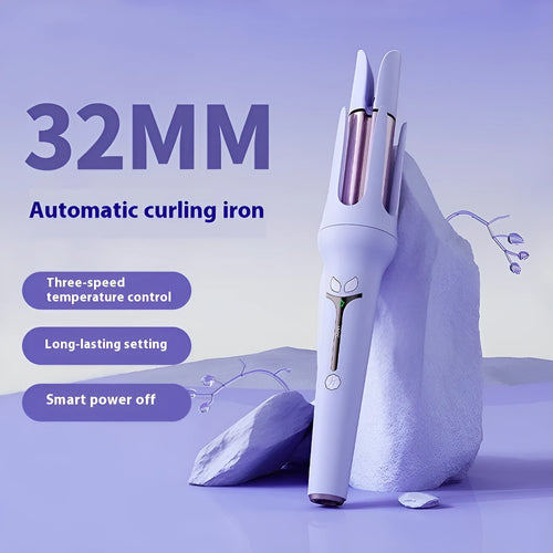 32mm automatic hair curler in pink and light purple colours with ceramic barrels