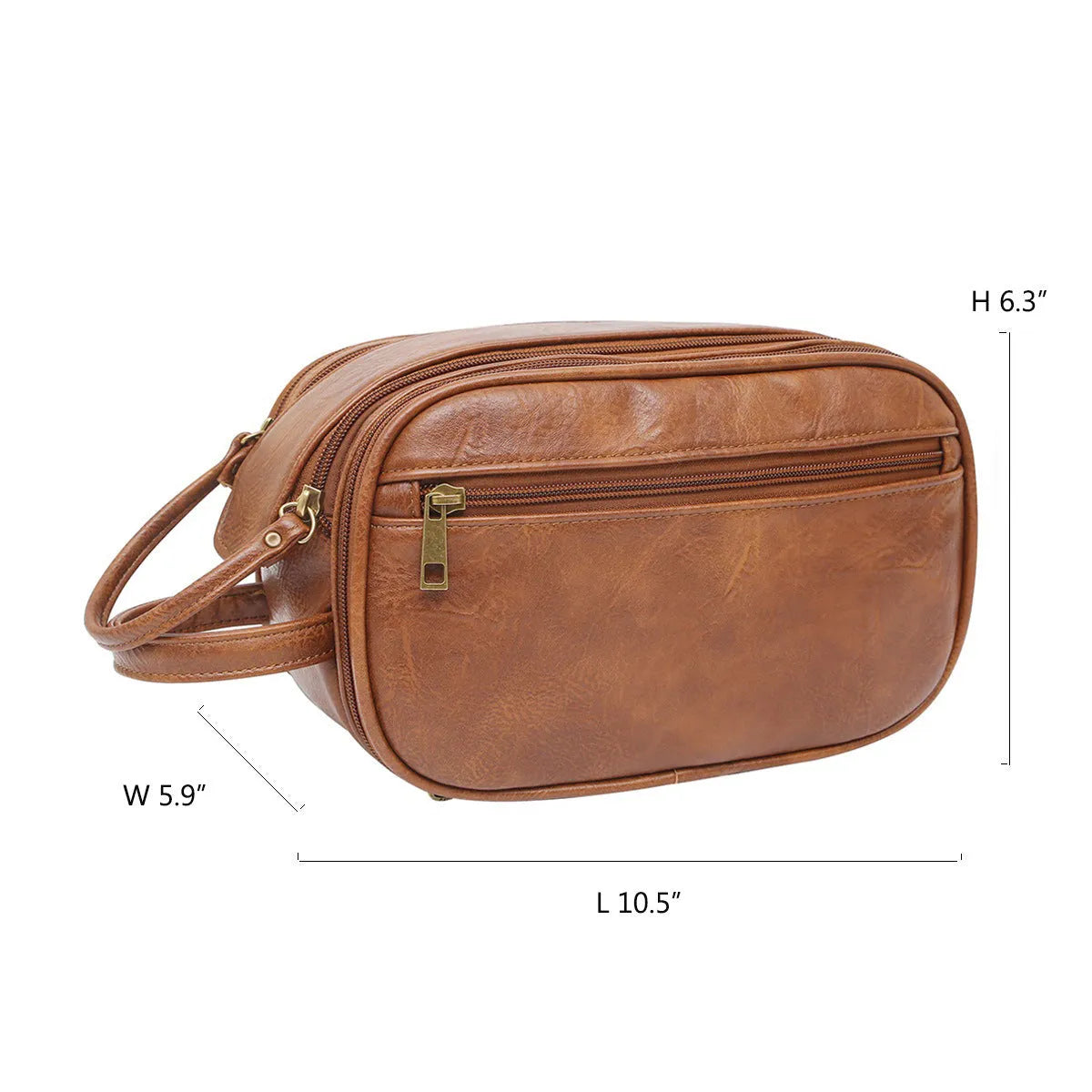 Men's solid colour PU toiletry bag for travel, shown in black and brown.
