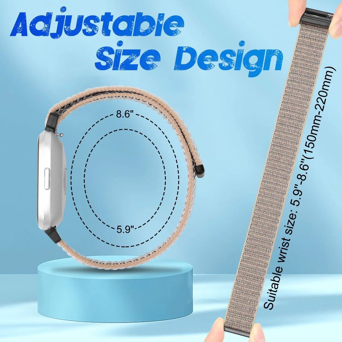 Nylon loop velcro watch band for Fitbit Versa 2 Sense 2 in black
