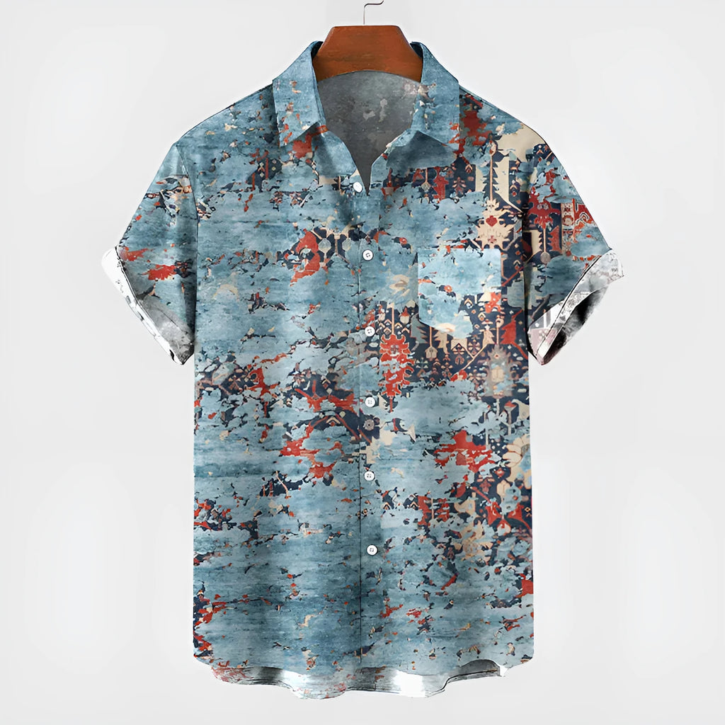 Men's casual loose printed short sleeve polyester T-shirt in flat mop cloth, summer leisure style, available in sizes S to 6XL